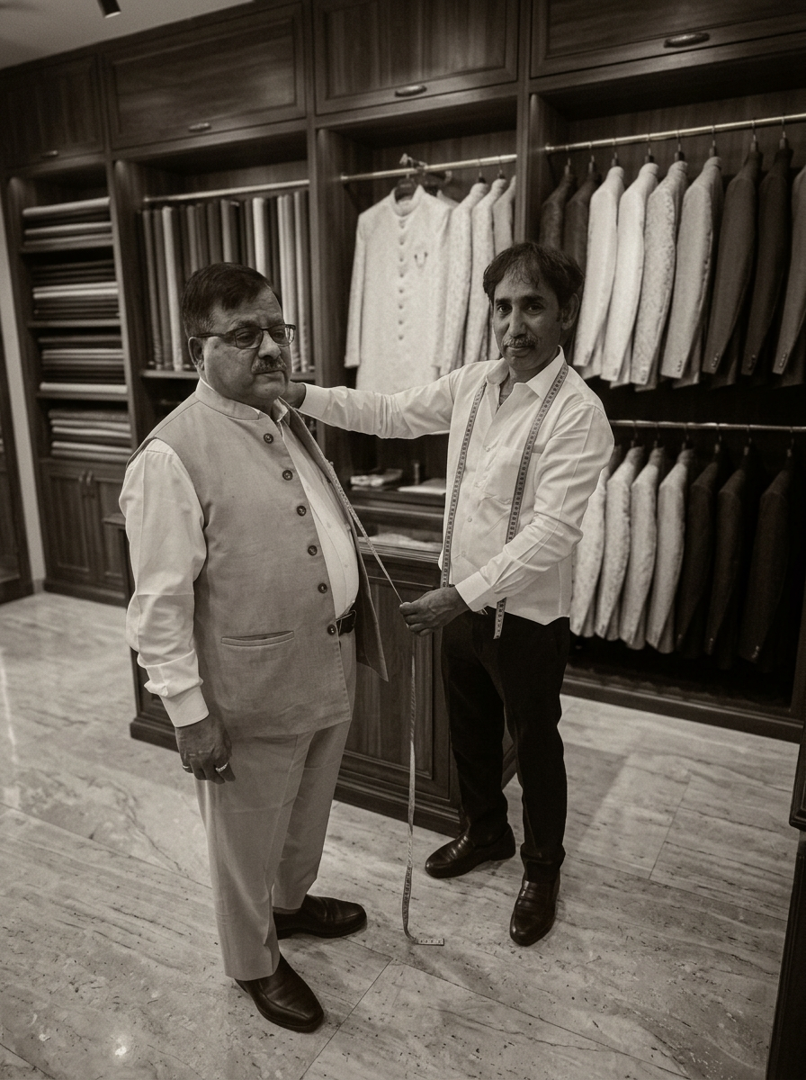 The Atelier — Final fitting · Bandhgala in Midnight Wool